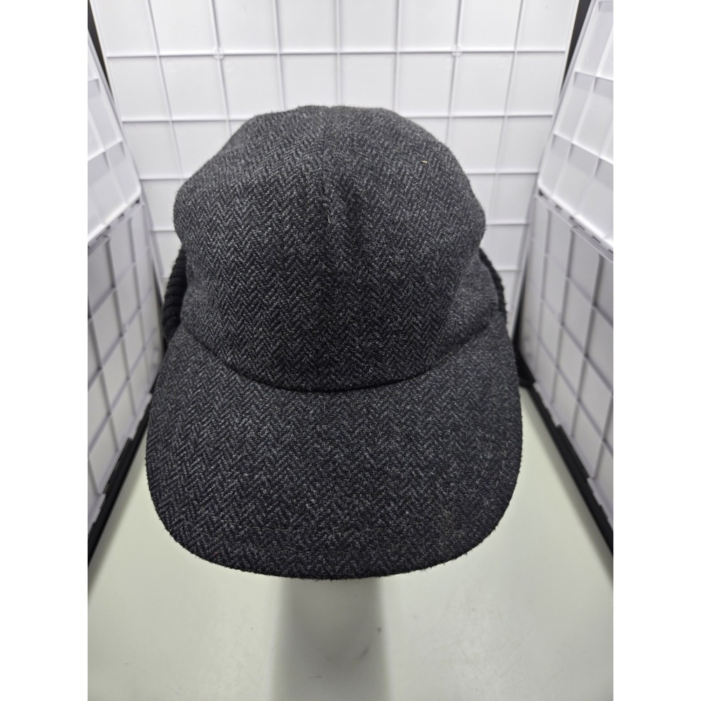 Brooks Brothers 346 Mens Herringbone Wool Blend Insulated Cap Grey Black Hat M